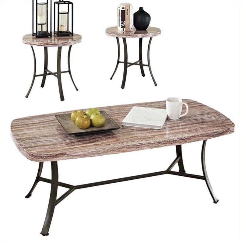 Val Faux Marble 3Piece Coffee and End Table Set