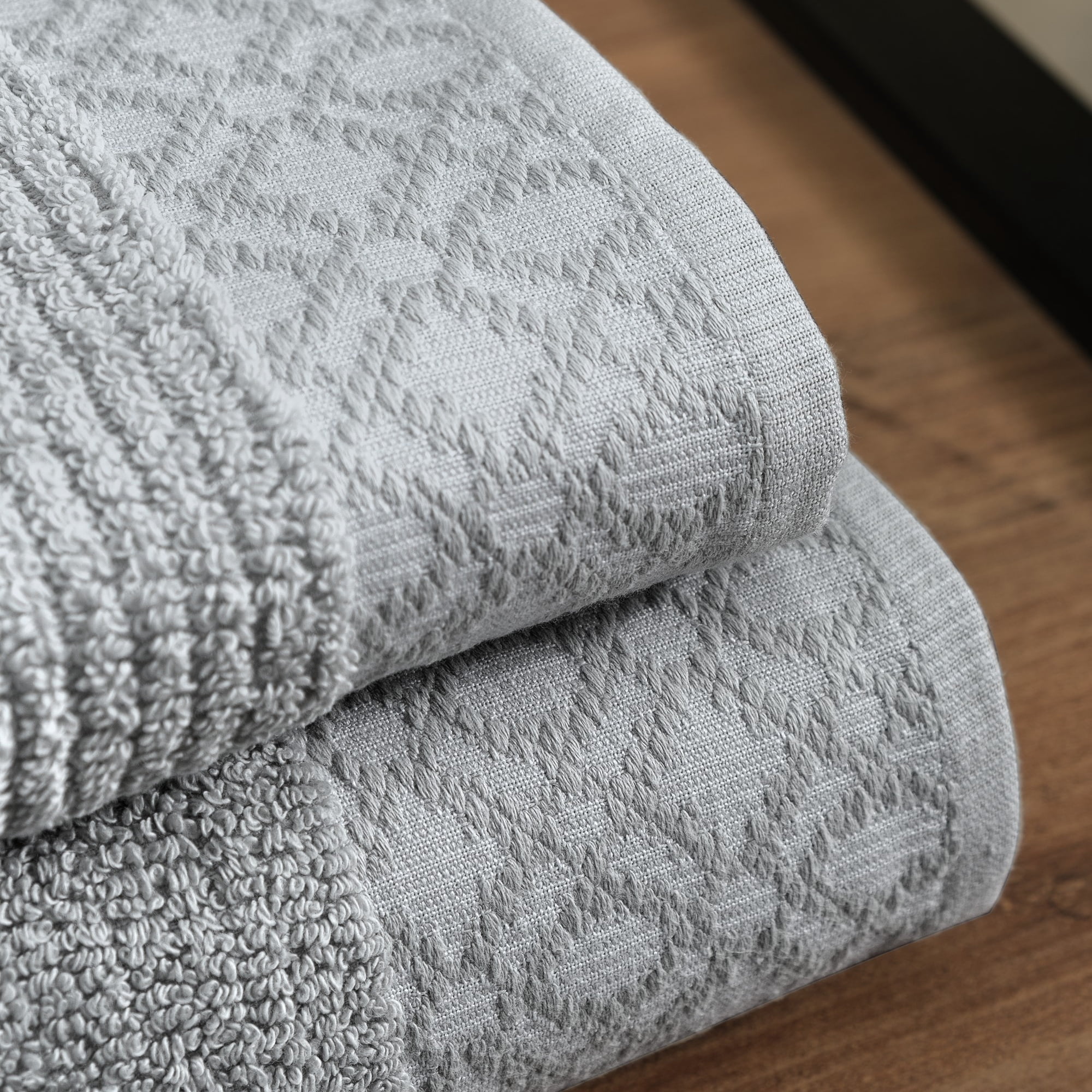 Market & Place Turkish Cotton Jacquard 6-Piece Hand Towel Set, Light Grey