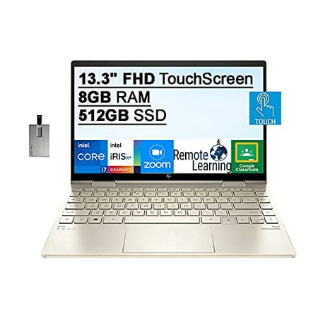 2021 HP Envy X360 2-in-1 13.3" OLED FHD Touchscreen Laptop, 11th Gen Intel Core i7-1165G7, 8GB RAM, 512GB PCIe SSD, Backlit Keyboard, Iris Xe Graphics, Win 10, Gold, 32GB USB Card