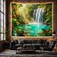thumbnail image 6 of Tropical Waterfall With Pink Flowers, Peaceful Photographic Style for Nature Lovers, Nature Wall Art, Housewarming Gift Tapestry Wall Hanging for Bedroom and Living Room, 6 of 7