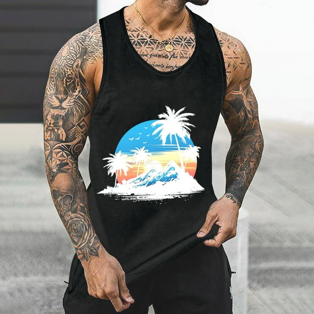 Weiqiqre Débardeur pour Hommes, Impression Dégradée Incolore, Col Rond, Fines Bretelles, Dos Anti-Fuite, Débardeur de Sport Décontracté Régulier, Parfait pour Sortir, Occasions Sportives Décontractées, Taille p-4TG