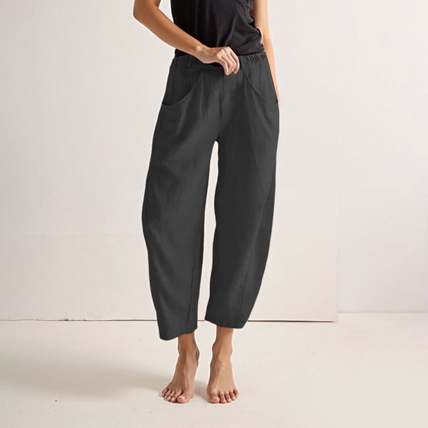 WILLBEST Pantalones Casuales de Verano para Mujer, de Lino, Holgados, de Pierna Ancha, Cómodos, con Cintura Elástica y Bolsillos Funcionales, Ideales para Uso Diario. Chica