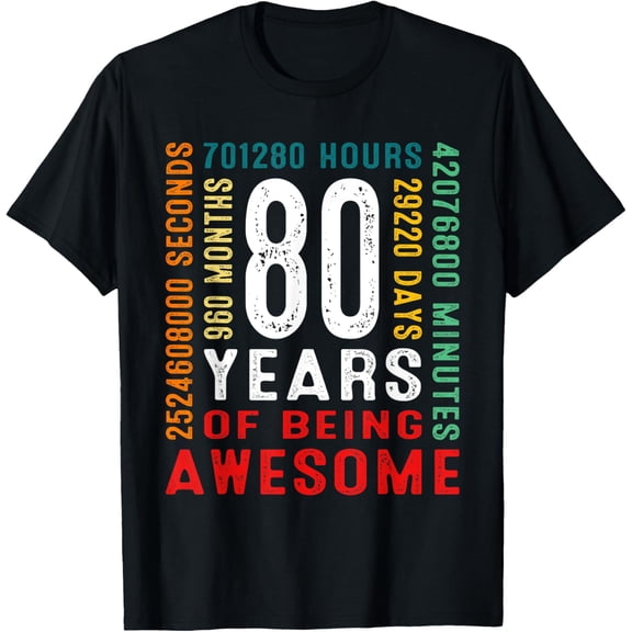 80 Years Old Vintage Retro 80th Birthday Gifts 960 Months T-ShirtMen's and women's gift, black and white T-shirt, size: Extra large S-4XL