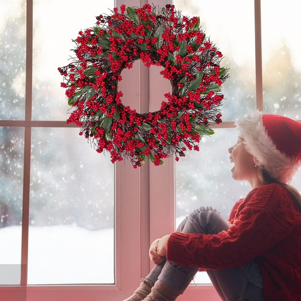 Myecovie 19-Inch Red Berry Christmas Wreath photo 6