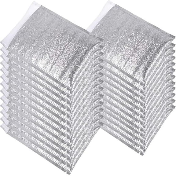HWHCGZ 20 Pack AluminumReusable Insulation Bags Thermal Box Liners Shopping Bag Insulated Lining Waterproof Insulation Package 13.8 In x 11.8 In Silver