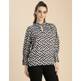 thumbnail image 2 of Moomaya Chic Stripe Folded Band Neck Top - Long Sleeves, Regular Fit Office Wear, 2 of 9