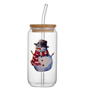 (Clearance) pdqouc Christmas Glass Cups, Christmas Mason Jars with Lid and Straw Christmas Tumbler Drinking Glasses Coffee Cups Jar Decor Glassware Water Bottles Xmas Home Decorations Gifts