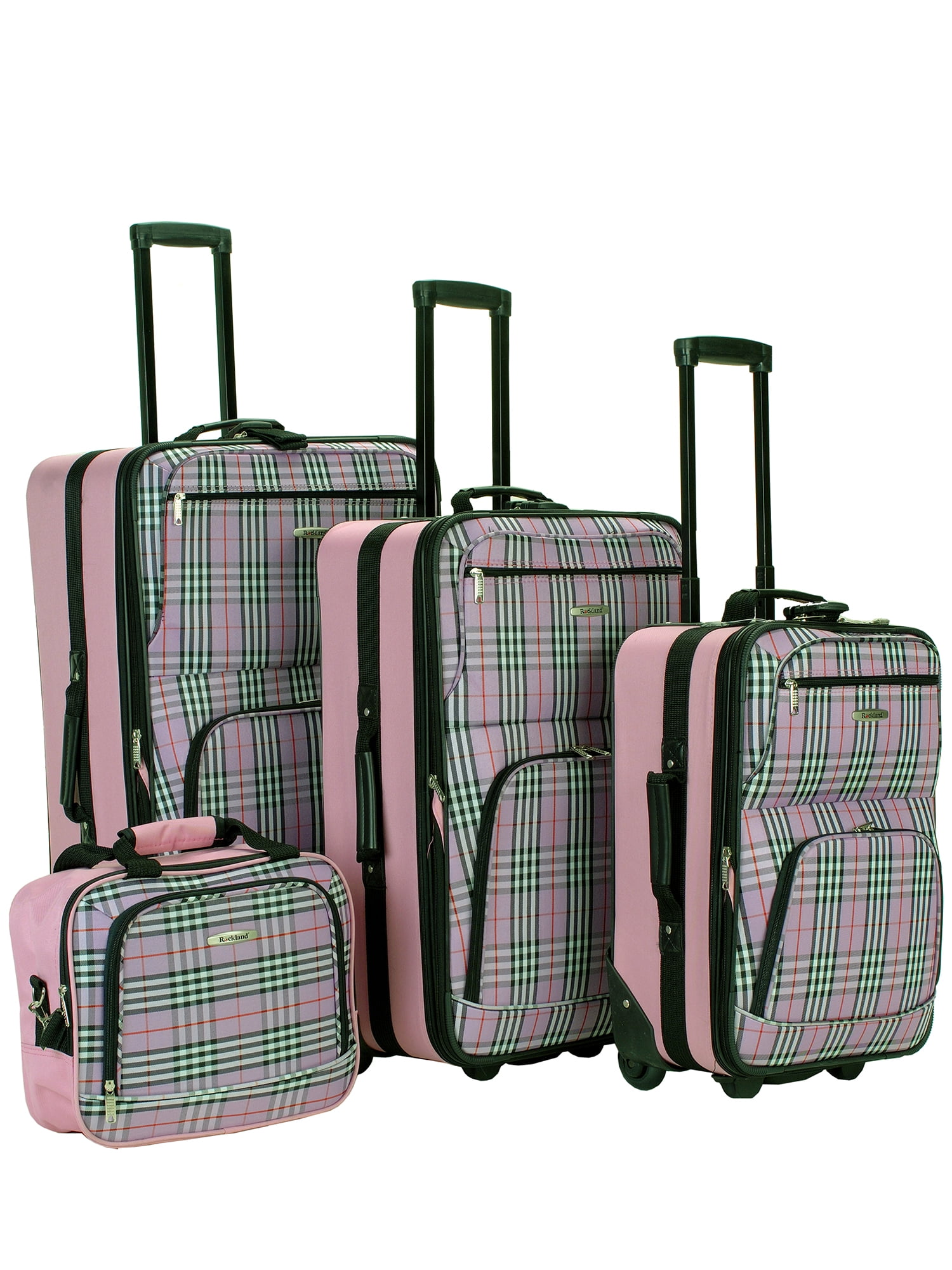 Personalized Houndstooth w//Pink Accent Suitcase Checked 24Medium