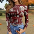 thumbnail image 6 of JGNGSHN Long Sleeve Christmas Shirts for Women Stretch Fitted Round Crew Ribbed Tops Print Tee Shirt Fall Winter Clothes, 6 of 7