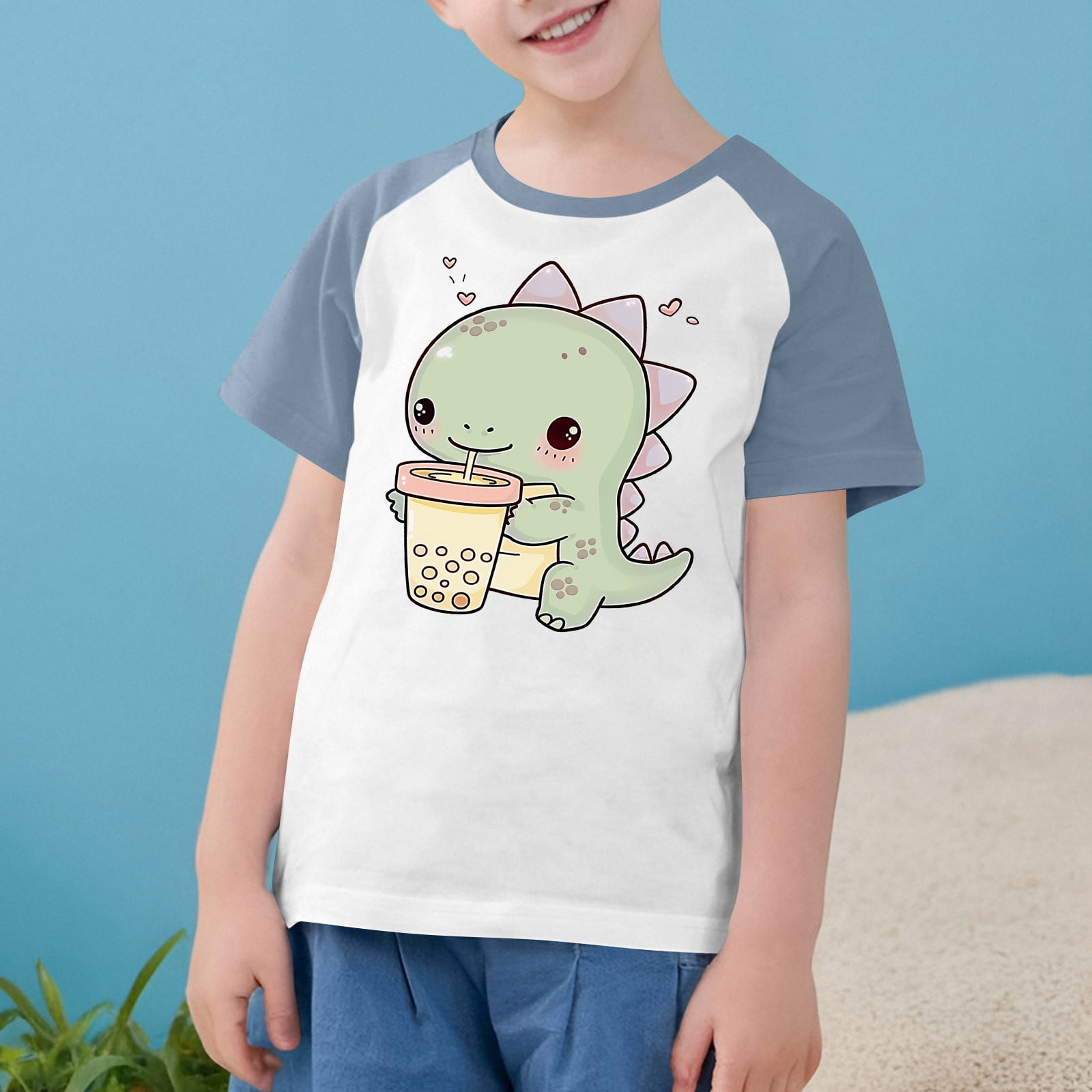 Amidoa Girls Short Sleeve Graphic Tees Cute Crewneck T-shirt Casual Casual Summer Top Navy 11 Years