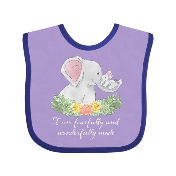 Inktastic I am Fearfully and Wonderfully Made Elephants and Flowers Boys or Girls Baby Bib