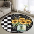 thumbnail image 2 of Sunflower Large Area Rugs for Bedroom Living Room, Soft Non Slip Carpet Bedside Rug, Black White Check Farmhouse Bee Vase Floral Round Floor Cover Kitchen Accent Rug 4' for Dining Room/Office, 2 of 9