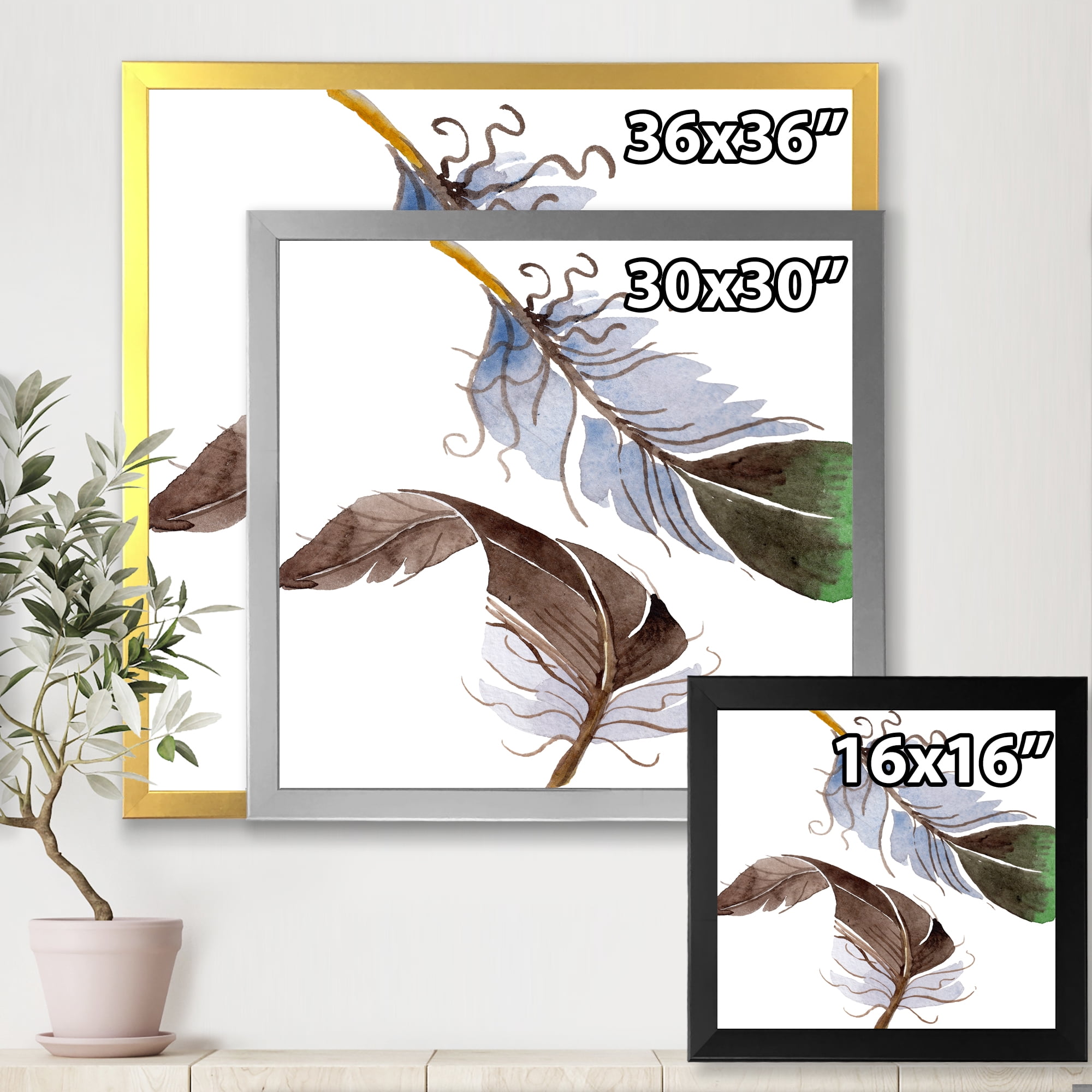Designart 'Abstract Green Bird Feather From Wing' Bohemian & Eclectic Framed Art Print