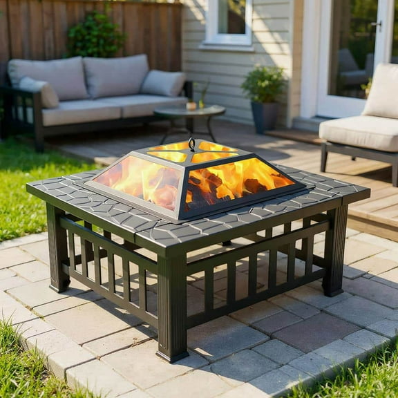Demifill 32 inch Portable Courtyard Metal Fire Pit, Wood Burning Fire Pit with Accessories, Fire Pit for Outdoor Camping, Ice Pit/BBQ Fire Pit, Black