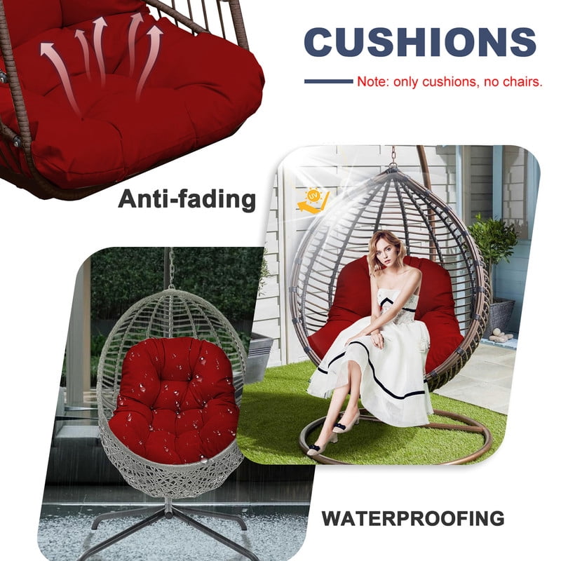 Outdoor Egg chair cushion replacement,Waterproof hanging hammock swing chair cushions,Papasan Rocking Chair pad for Patio Bedroom Porch Garden（Red）