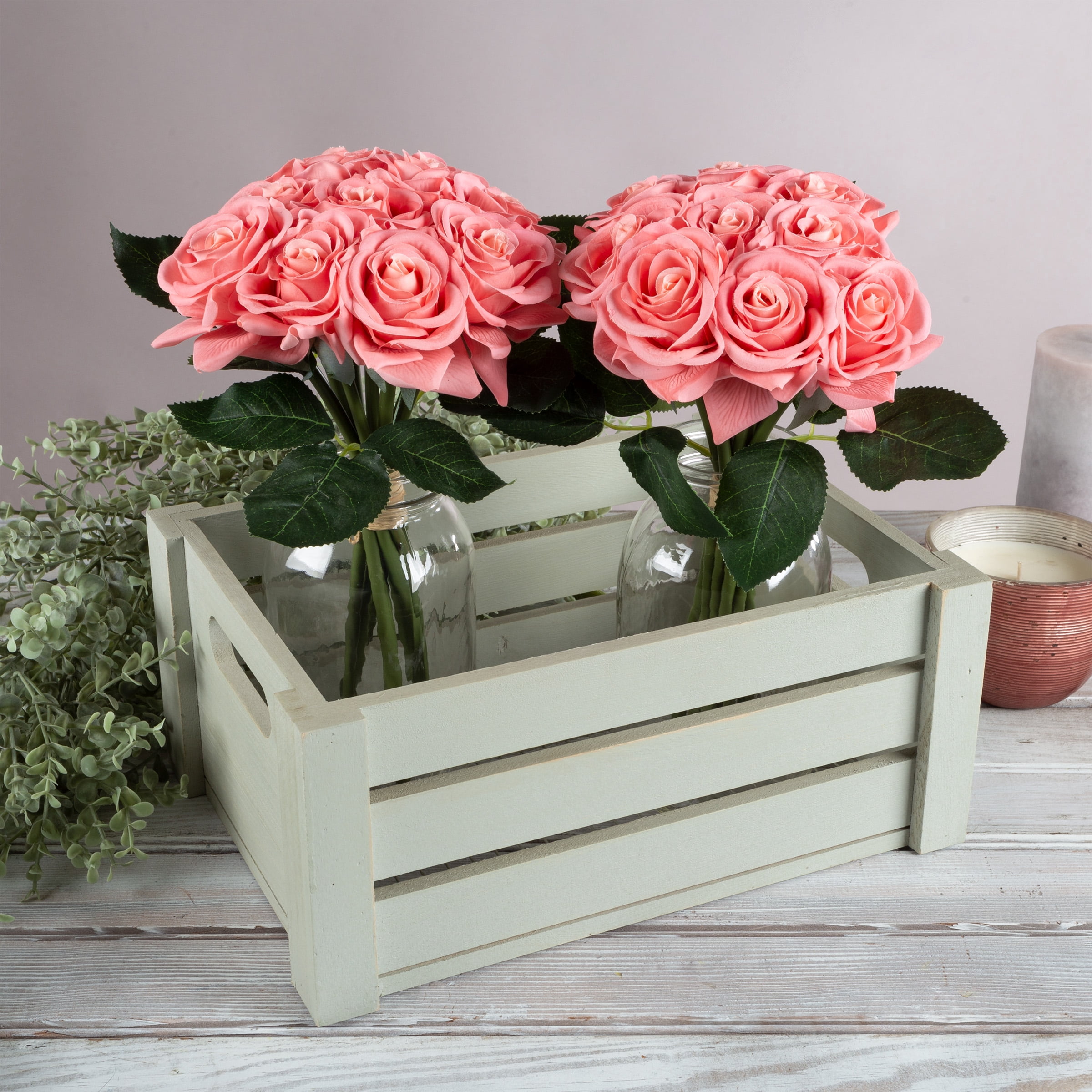 Villacera Artificial Flower Bouquet – Real Touch Faux Roses (18P, Coral)