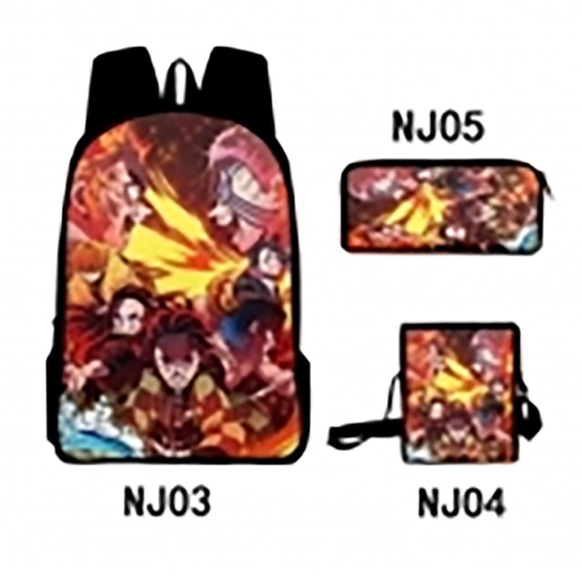 Mochila Dem@@2on Slayer, juego de 3 piezas: mochila para portátil con estuche para lápices y bolsa para el almuerzo.