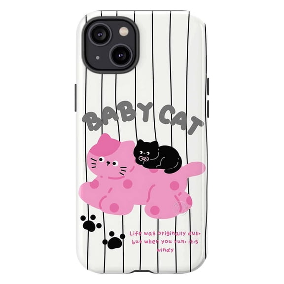 Cute Baby Cat Phone Case, Aesthetic Pink & Black Kitten Striped Quote Cover for iPhone 17 16 15 14 13 12 11 Plus Pro Max Mini