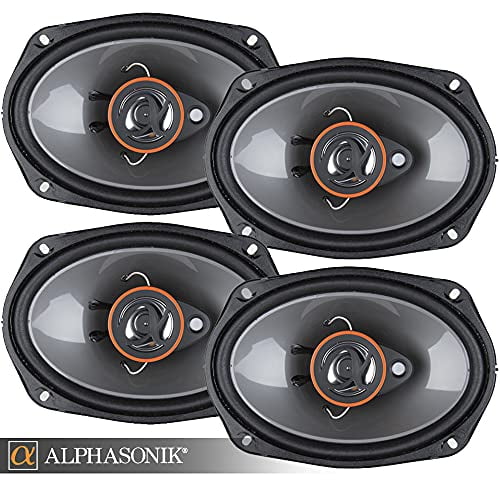 Two Pair Of Alphasonik As68 6X8 Inch 350 Watts Max 3-Way Car Audio Full Range Coaxial Speakers With Universal Mounting Holes For Easy Installation