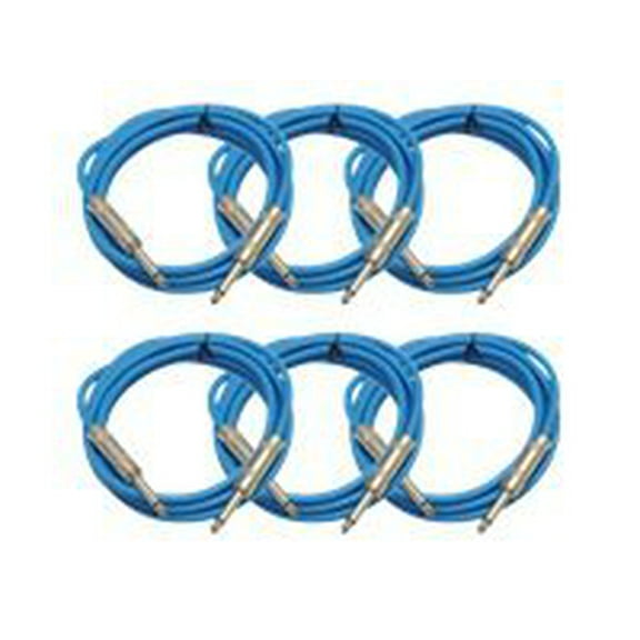 Seismic Audio  New 6 PACK Blue 1/4" TS 10' Patch Cables - Guitar - Instrument Blue - SASTSX-10Blue-6PK