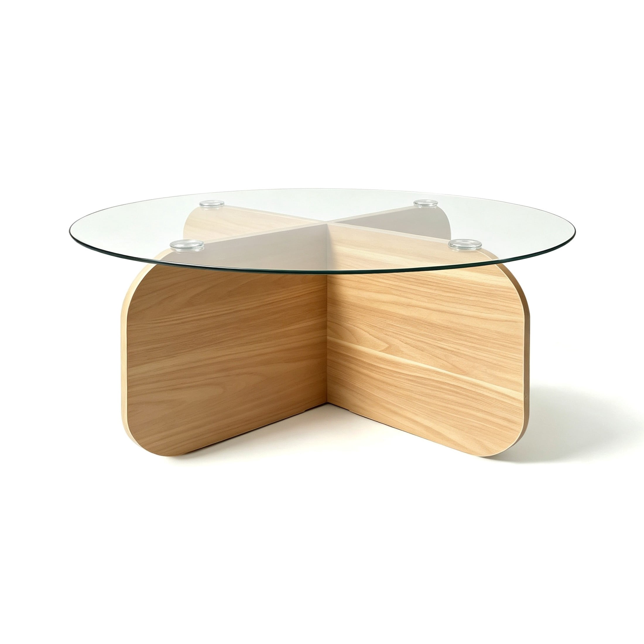 Christopher Knight Home 29.5" Round Coffee Table with Modern Cross Base, Tempered Glass Top, Blonde Oak