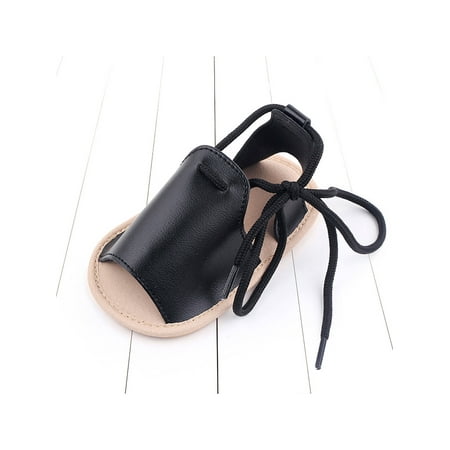 

Daeful Toddlers Sandals Rubber Sole Summer Sandal First Walkers Shoes Wedding Hollow Out Comfort Lace Up Flats Black 12-18 months