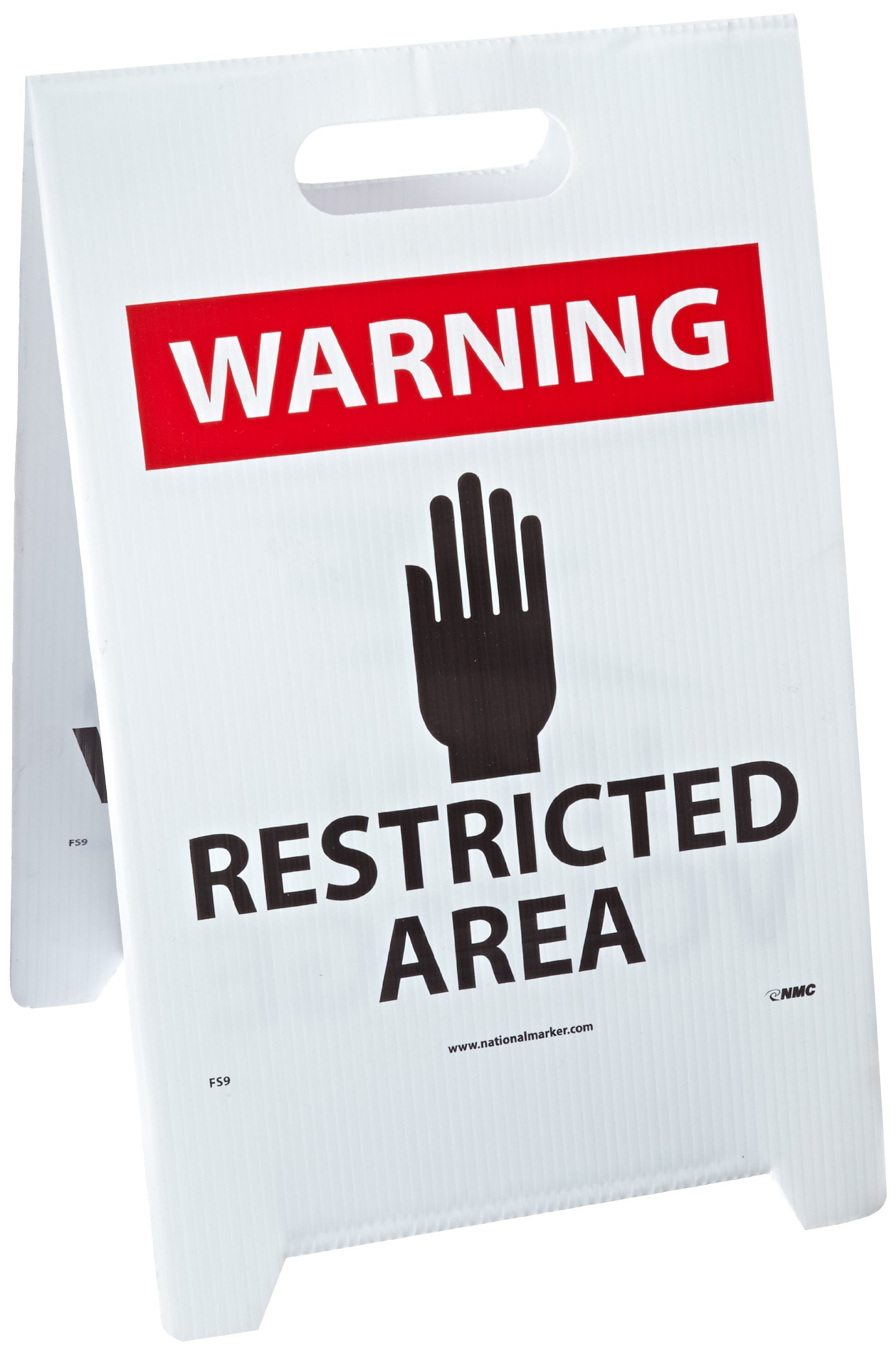 12 Length x 20 Height Coroplast HIGH VOLTAGE WARNING RESTRICTED AREA with Graphic Black on White Legend DANGER NMC FS9 Double Sided Floor Sign 