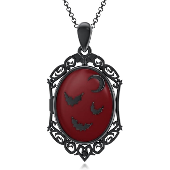 SOULMEET Gothic Halloween Oval Locket Necklace, Vintage Victoria Punk Heart Resin Necklace That Holds Pictures, Mystic Witch Halloween Costume Jewelry Gift for Women Men