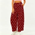 thumbnail image 5 of VEKDONE Women's Polka Dot Palazzo Pants Elastic High Waisted Wide Leg Pants Summer Pleated Flowy Straight Trousers Casual Loose Fit Slacks with Pockets Wine M, 5 of 6