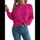 thumbnail image 3 of Suéteres para Mujer con Ribete de Rayas y Hombros Caídos Rosa Roja XL, 3 of 10