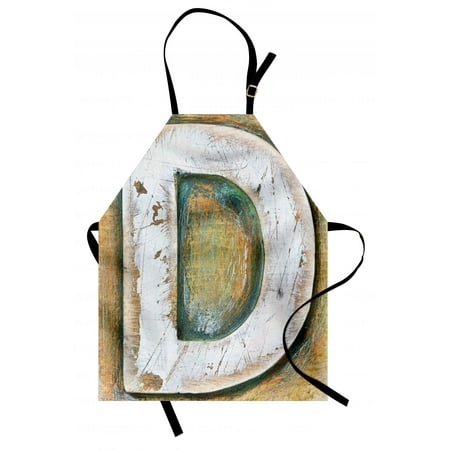 Letter C Apron Rustic Initials C Capital Letter Name with Old Fashion Grunge Effects, Unisex Kitchen Bib Apron with Adjustable Neck for Cooking Baking Gardening, Pale Orange Green White, by
