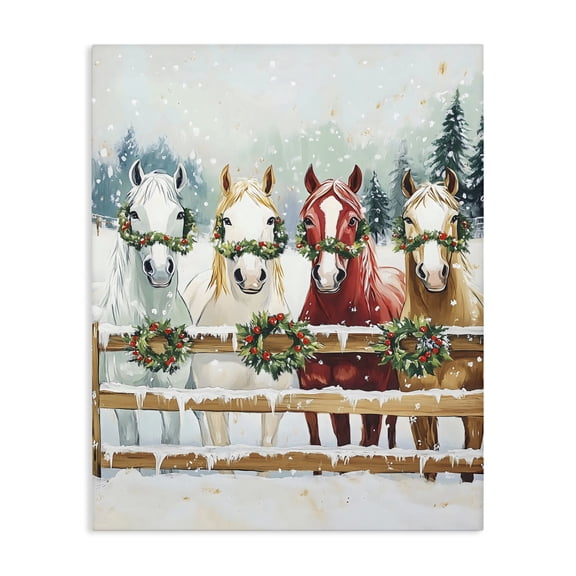 Stupell Industries Christmas Horses with Holly Wreaths Canvas Wall Art, design by The Prints Vibe