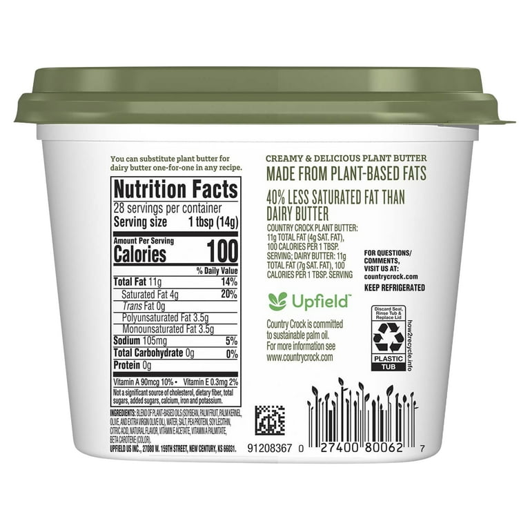 Country Crock Plant Butter with Olive Oil 14 oz Tub Vegan and