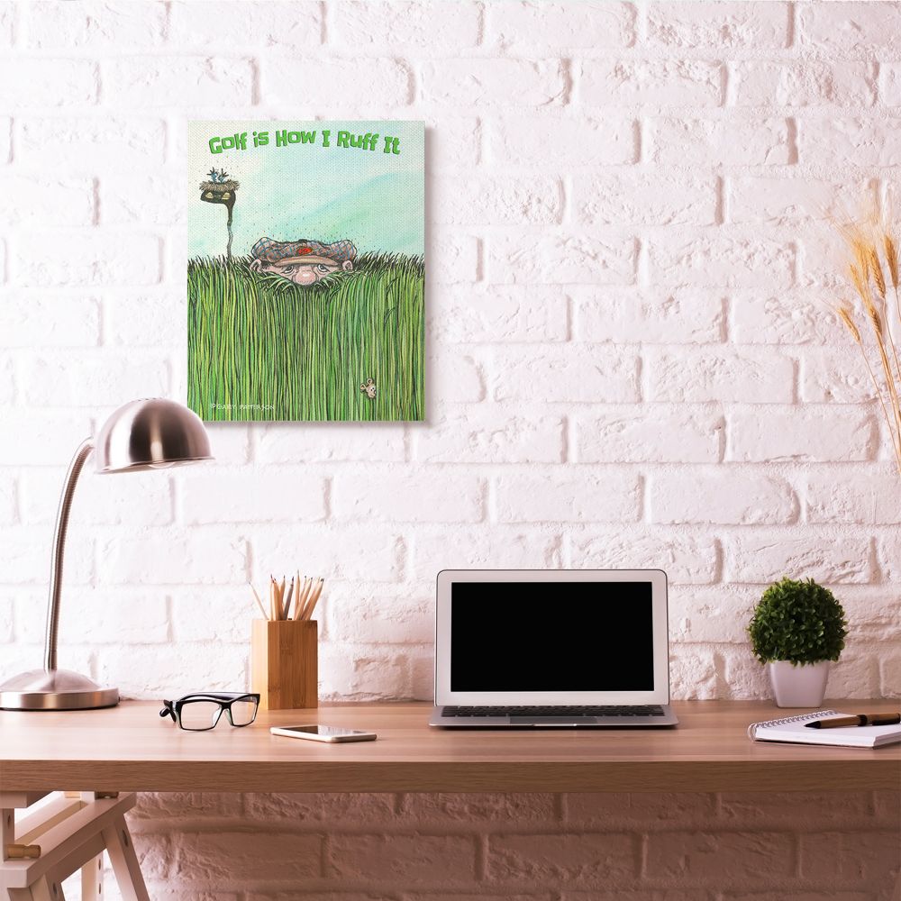 Golf Is How I Ruff It Funny Golf Cartoon Sports Design Oversized Stretched Canvas Wall Art by Gary Patterson