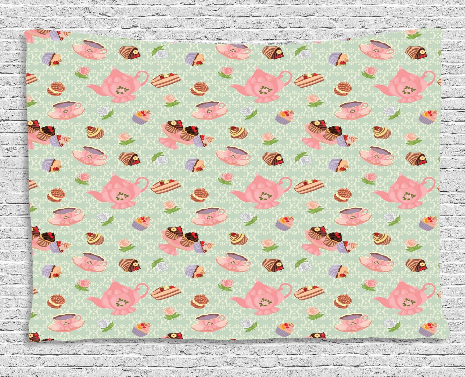 Kitchen Decor Tapestry Retro Tea Cups Royal Themed British Tea