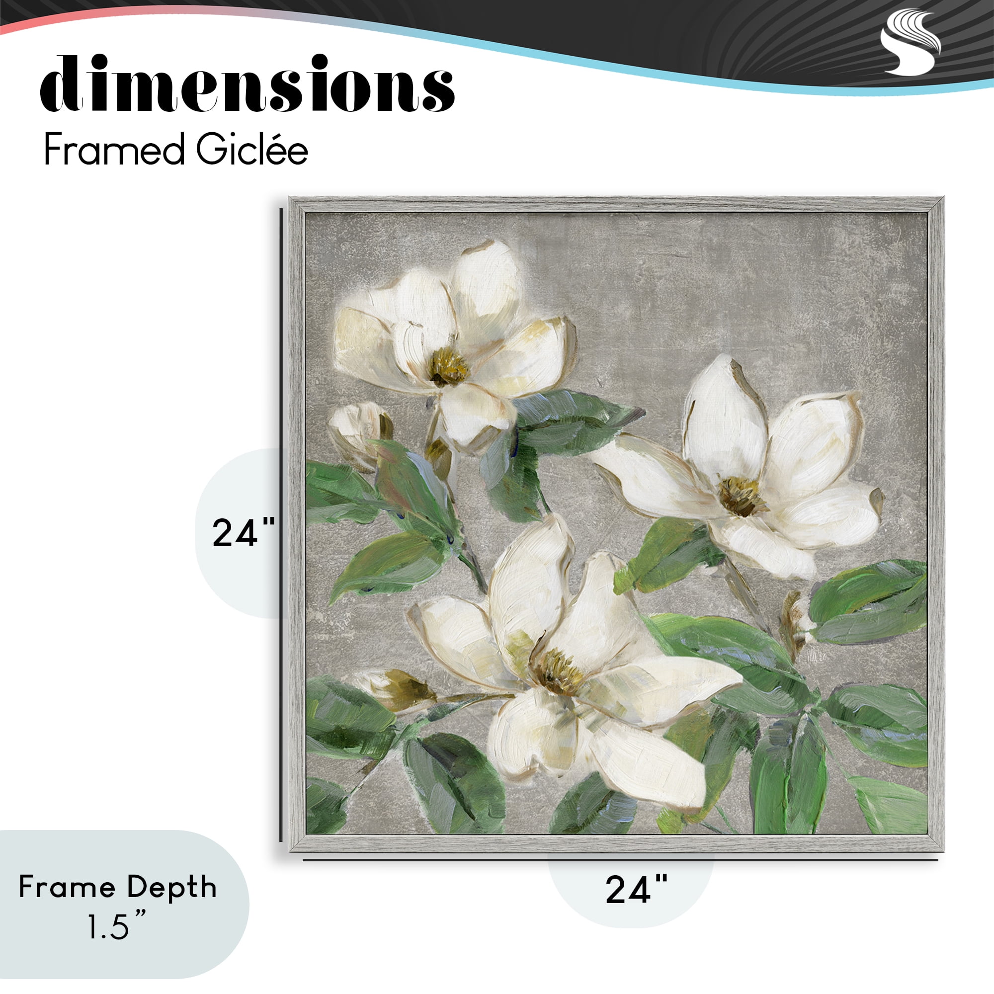 Stupell Industries Ivory Magnolias on Grey Gray Framed Giclee Art, design by Sally Swatland