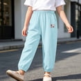 thumbnail image 7 of CUZIBR Girls Toddler Summer Pants Elastic Ankle Jogger Pants With Cute Patch Side Pockets Solid Color Loose Lightweight Outdoor Play Beach Trousers For Kids,Blue,3-4 Years, 7 of 7