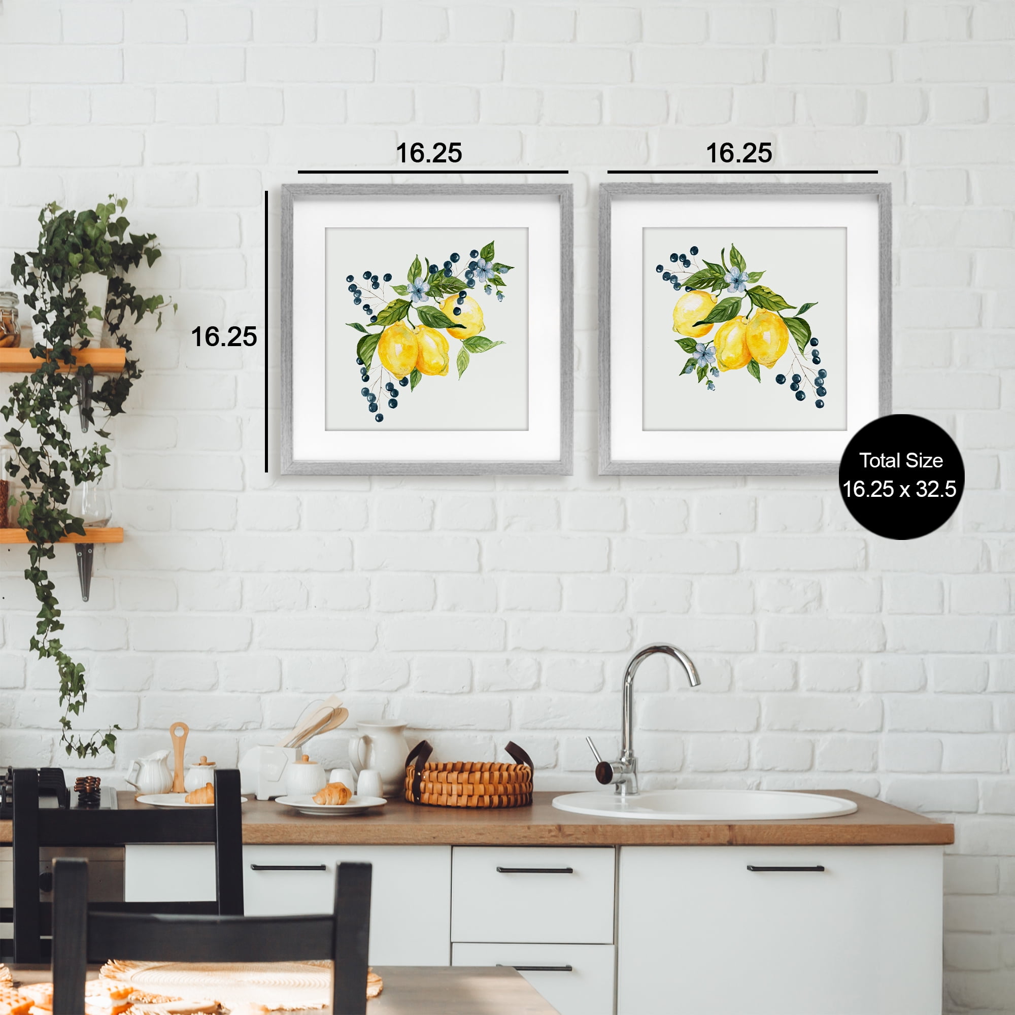 Stupell Industries Citrus & Berries Cluster 2 Piece Gray Framed Print Under Glass Set, design by Livi Finn
