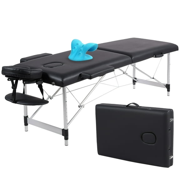 VIRRMO Adjustable Aluminium Massage Bed with Neck Stretcher, 84 Inch, Black