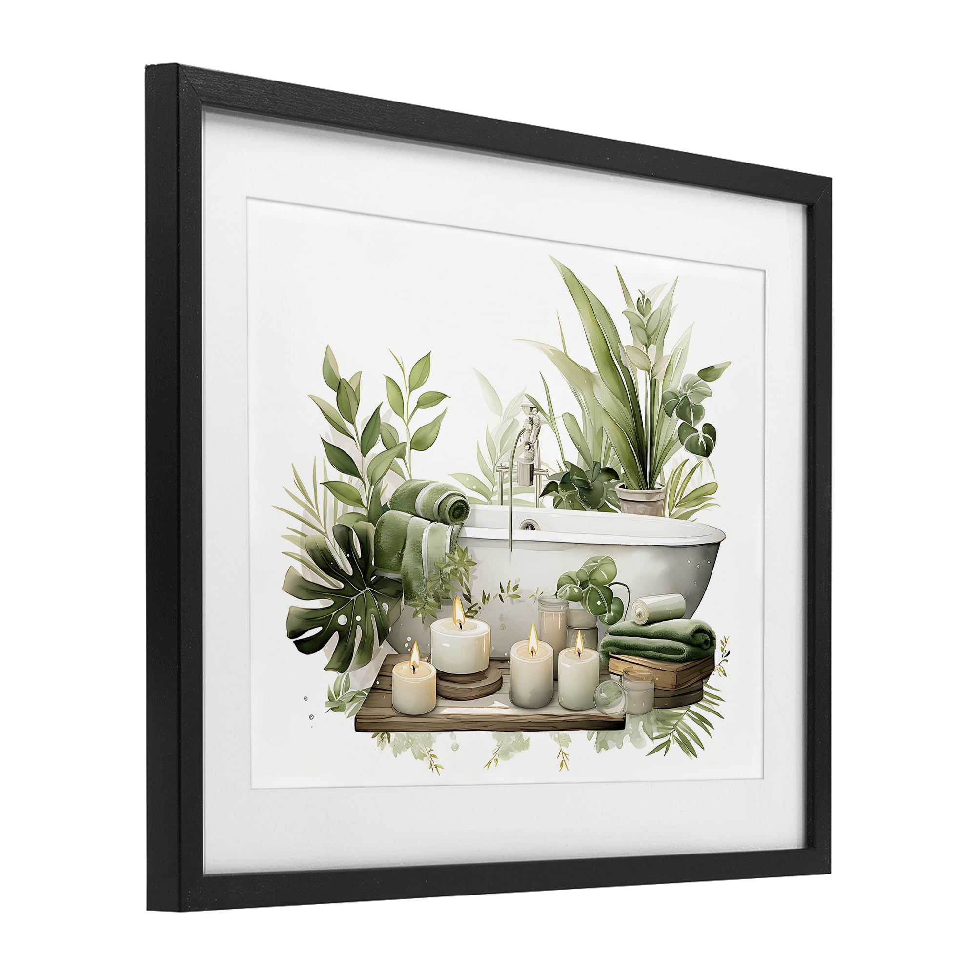 Tropical Zen Bathtub Black Framed Print Under Glass, design by Lettered and Lined