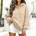thumbnail image 6 of Feancey Fashion Pullover Hoodies for Women Quarter Button Henley Neck Hooded Sweatshirts Oversized Fleece Lined Drawstring Hoodie Casual Fall Tops with Pocket Beige L, 6 of 9