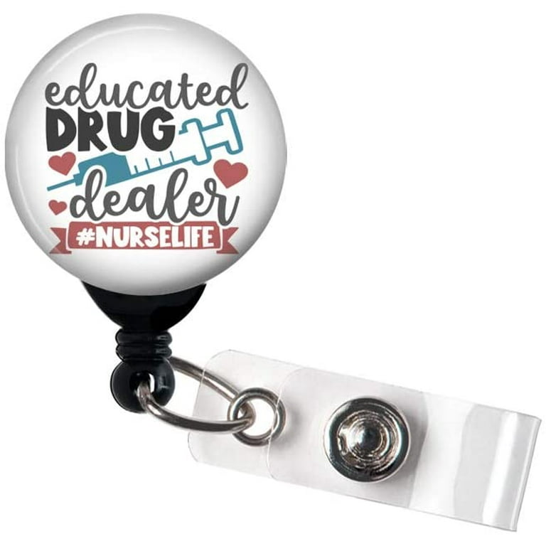 Badge Reel - Educated Drug Dealer Colorful / Retractable Alligator Clip and  Extra-Long 34 inch cord - Badge Holder 