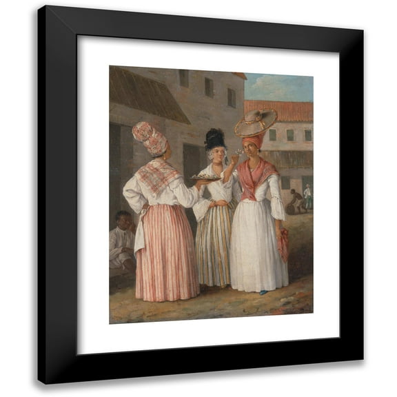 Agostino Brunias 12x14 Black Modern Framed Museum Art Print Titled - A West Indian Flower Girl and Two Other Free Women of Color (circa 1769)