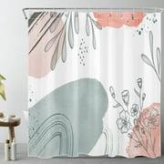 HVEST Abstract Shower Curtain Boho Mid Century Shower Curtain for Bathroom, Modern Minimalist Floral Shower Curtain with Hooks Bathtub Decoration, 69W X 70L Inches