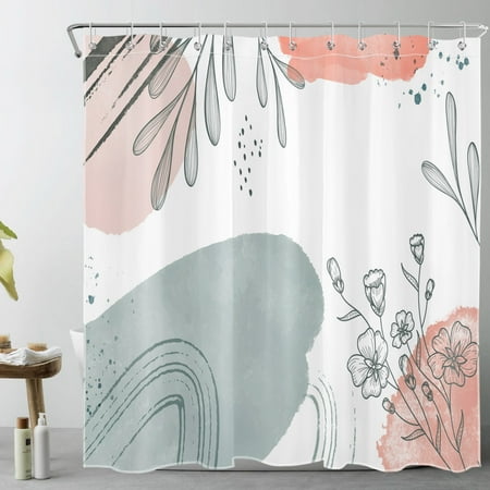 HVEST Abstract Shower Curtain Boho Mid Century Shower Curtain for Bathroom, Modern Minimalist Floral Shower Curtain with Hooks Bathtub Decoration, 69W X 70L Inches