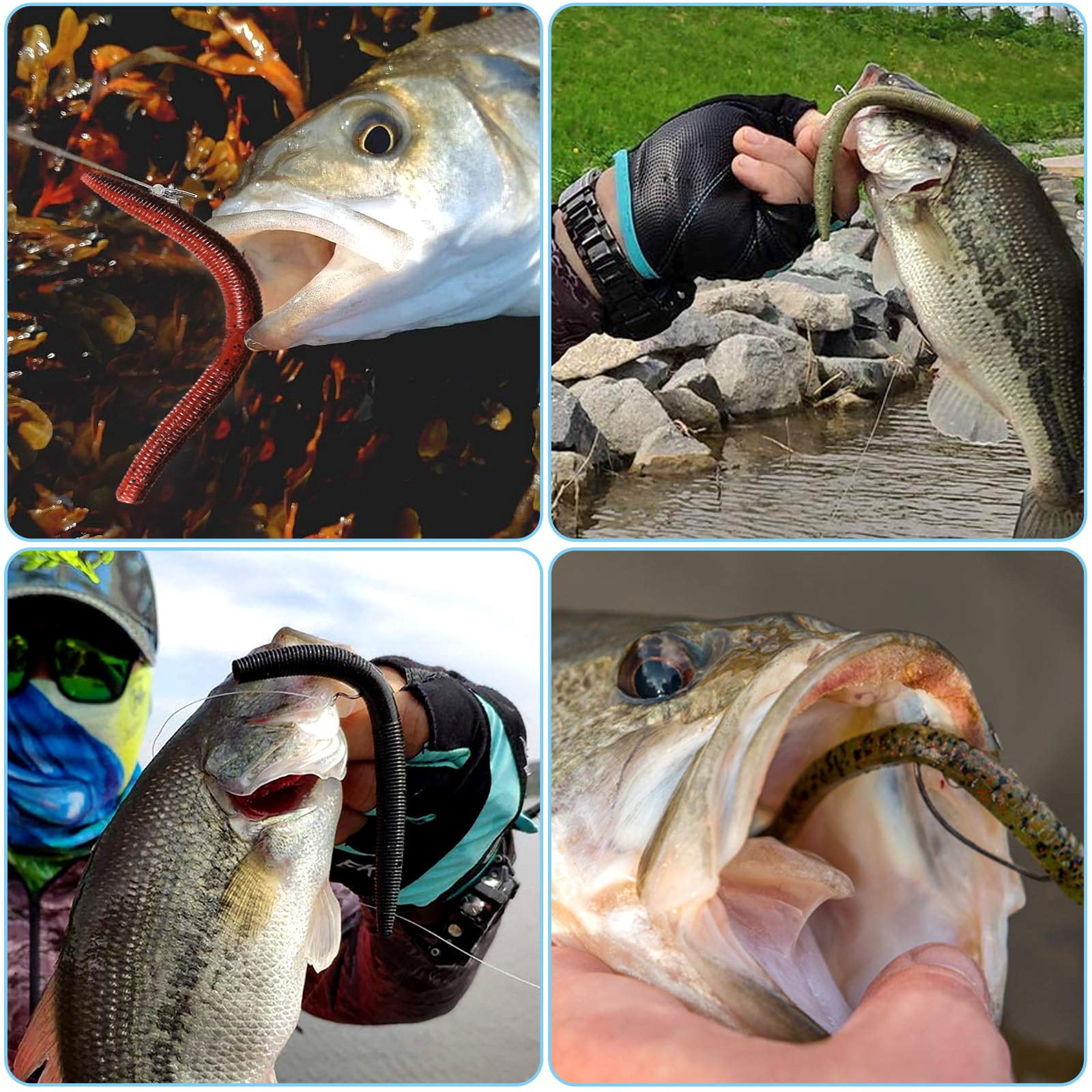 Wacky Worm Fishing Lure Kit  Soft Plastic Lures Grub Baits Hook Rig Bass Trout Worms W/tackle Box