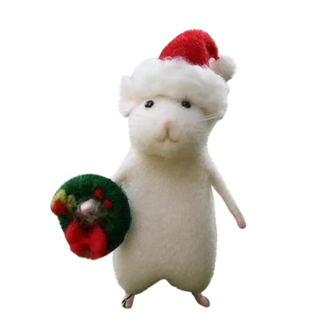 Aihimol Felt Mouse Ornament,Cute Felt Mice Figurine for Halloween Christmas Decor,Handmade Needle Felted Mouse Halloween Christmas Mouse Decorations (Christmas Mouse with a Wreath)
