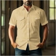 thumbnail image 6 of Button Down Shirt for Men Fashionable Solid Color Pocket Casual Short Sleeve Turndown Collar Blouse Shirt Men's Shirts Short Sleeve Casual Shirts Beach Summer Wedding Shirt, 6 of 7