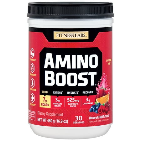 Fitness Labs AminoBoost® Fermented BCAA Powder Drink - 7g BCAAs, 3g Citrulline Malate, 3g L-Glutamine Plus Electrolytes - Build Muscle, Endurance, Hydration, Recovery* (30 Servings, Fruit (Best Way To Build Muscle Endurance)