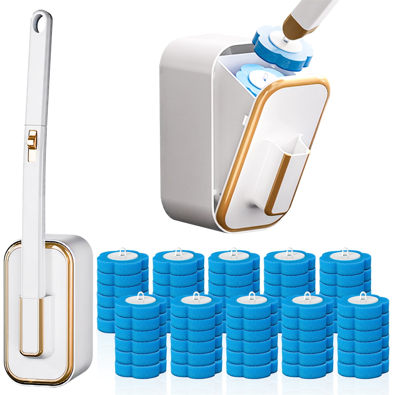 MALLMALL6 Disposable Toilet Brush Cleaning Wand Set, 60 Count